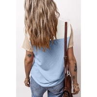 Light Blue Rib Textured Colorblock T Shirt - L thumbnail