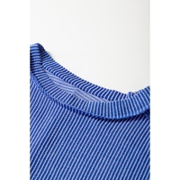 Dark Blue Textured Knit Exposed Stitching T-shirt - L thumbnail