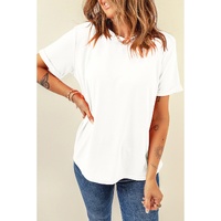 White Casual Plain Crew Neck Tee - M thumbnail
