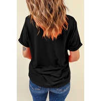 Black Casual Plain Crew Neck Tee - L thumbnail