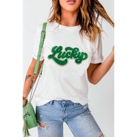 White St. Patrick Lucky Chenille Glitter Patched Graphic T Shirt - XL thumbnail