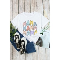 White MAMA Slogan Print Crew Neck Casual T Shirt - M thumbnail