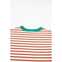 Orange Stripe Oversized Contrast Trim Exposed Seam High Low T Shirt - L thumbnail