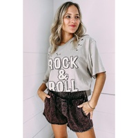 Gray Rock & Roll Graphic Distressed Vintage Tee - S thumbnail