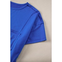 Blue Patched Pocket Exposed Seam Oversize T-shirt - L thumbnail