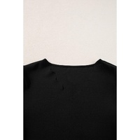 Black Scalloped V Neckline Petal Sleeve Top - S thumbnail