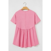 Peach Blossom Subtle Ribbed Short Sleeve Babydoll Top - L thumbnail