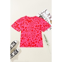 Rose Leopard Frilly V Neck Short Sleeve Blouse - L thumbnail