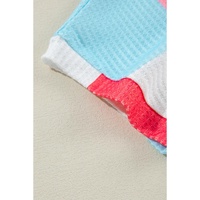 Light Blue Waffle Knit Colorblock Loose T Shirt - S thumbnail