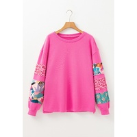 Sachet Pink Mixed Print Patch Drop Shoulder Pullover Top - S thumbnail