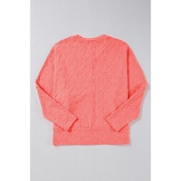 Apricot Pink Oversized Floral Jacquard V Neck Long Sleeve Top - L thumbnail