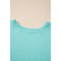 Aruba Blue Solid Color Corded Knit Round Neck Top - XL thumbnail