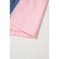 Pink Colorblock Long Sleeve Buttons Henley Top - L thumbnail