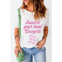 White Support Your Local Cowgirls Boots Print Crewneck Tee - M thumbnail