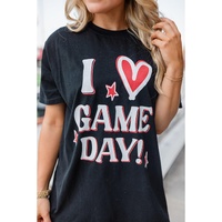Black I Love GAME DAY Heart Printed Crewneck T Shirt - XL thumbnail