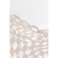 Khaki Checkered Pattern Mesh Mock Neck Long Sleeve Top - L thumbnail