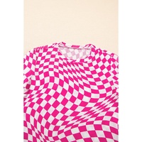 Rose Checkered Pattern Mesh Mock Neck Long Sleeve Top - L thumbnail