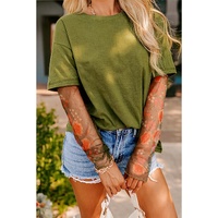 Fern Green Faux Two Piece Floral Long Sleeve Patchwork Tee - L thumbnail