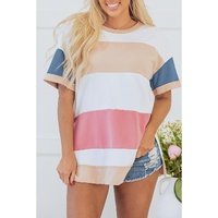 Multicolour Colorblock Patchwork Side Split Tunic T Shirt - S thumbnail