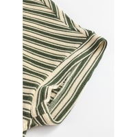 Green Stripe Textured Side Slits Crew Neck T Shirt - L thumbnail