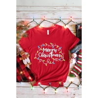 Red Merry Christmas Lights Print Crew Neck T Shirt - M thumbnail