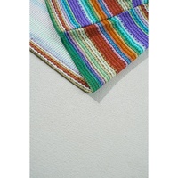 Multicolour Striped Pattern Twist Hem Short Sleeve Top - S thumbnail