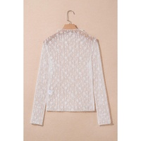 White Sheer Floral Lace Long Sleeve Slim Fit Top - L thumbnail