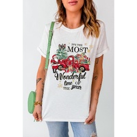 White Christmas Pattern Slogan Print Crew Neck T Shirt - 2XL thumbnail