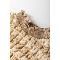 Beige Textured Mock Neck Short Sleeve Blouse - M thumbnail