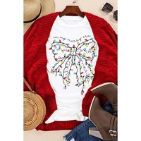 White Colored Light Bowknot Graphic Crewneck T Shirt - 3XL thumbnail