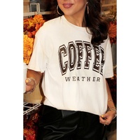 White COFFEE WEATHER Round Neck Graphic T Shirt - M thumbnail