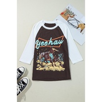 Brown Western Yeehaw Graphic Vintage Raglan Long Sleeve Top - L thumbnail
