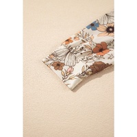 Khaki Floral Print Loose Crew Neck Long Sleeve T Shirt - L thumbnail