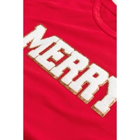 Red Christmas MERRY Graphic Cuffed Sleeve T Shirt - L thumbnail