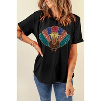 Black Glitter Turkey Heat Transfer Printing Thanksgiving T Shirt - S thumbnail