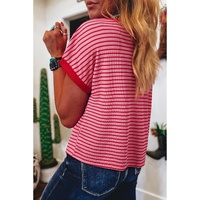 Pink Stripe Knitted Round Neck T Shirt - S thumbnail