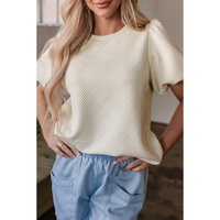 Oatmeal Textured Puff Sleeve T-shirt - L thumbnail