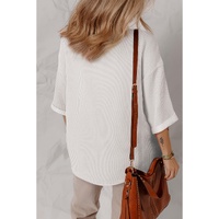 White Solid Color Corded Drop Shoulder 3/4 Sleeve V Neck Top - S thumbnail