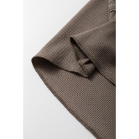Dark Brown Lace Splicing Criss Cross Slim Fit V Neck T Shirt - M thumbnail