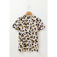 Apricot Leopard Print Round Neck Casual T Shirt - L thumbnail