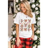 White Christmas Tree Bow Knot Print Round Neck T Shirt - XL thumbnail