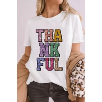 White Heat-transfer Printed THANKFUL Letter Graphic T Shirt - S thumbnail