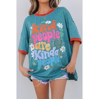 Dusk Blue Kind People are My Kind People Graphic Oversized Tee - L thumbnail