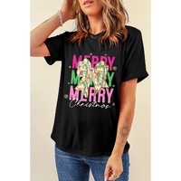 Black Merry Christmas Brushwork Bow Printed T Shirt - S thumbnail