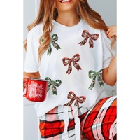 White Christmas Bowknot Graphic Cotton Blend T Shirt - M thumbnail