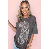 Medium Grey Vintage Cheetah Printed Mineral Wash Graphic Tee - L thumbnail