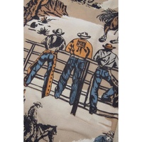 Khaki Western Cowboy Print Cuffed Sleeve Crewneck T Shirt - L thumbnail