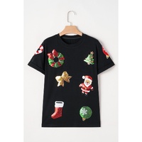 Black Sequin Christmas Essentials Graphic Crewneck T Shirt - 2XL thumbnail