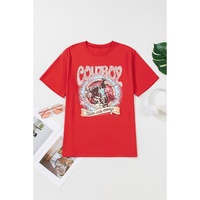 Tomato Red COWBOY Take Me Away Graphic Western Loose Tee - L thumbnail