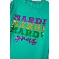 Sea Green Sequin Mardi Gras Letter Graphic T Shirt - L thumbnail